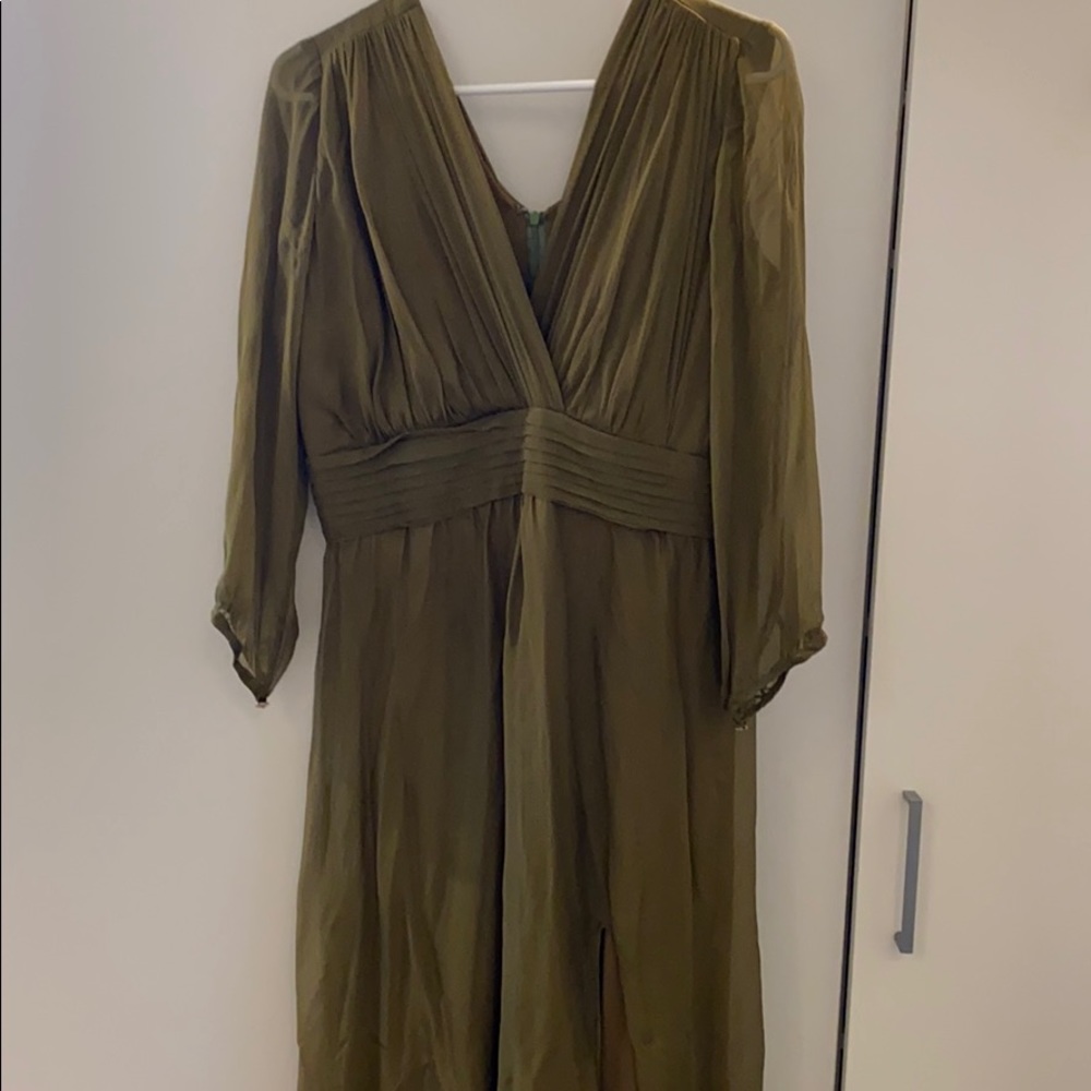 Olive Green long dress V neck